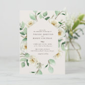 Invitation Élégant Blanc Floral Fleurit Vert Mariage (Debout devant)