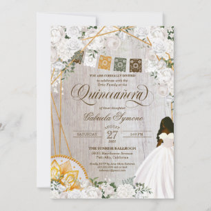 Invitation Élégant Blanc Floral Occidental Charro Quinceanera