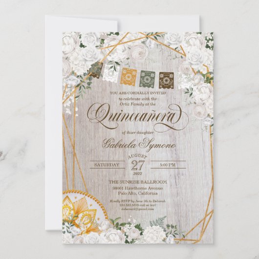 Invitation Élégant Blanc Floral Occidental Charro Quinceanera (Devant)