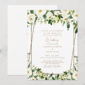 Invitation Elégant Blanc Floral & Or Les deux parents Mariage (Devant / Derrière)