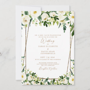 Invitation Élégant blanc floral & or Mariage moderne