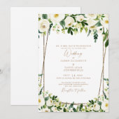 Invitation Élégant blanc floral & or Mariage moderne (Devant / Derrière)
