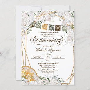 Invitation Élégant Blanc Floral Ouest Charro Quinceanera Dans