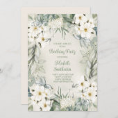 Invitation Elégant Blanc Floral Sage Vert Feuilles Anniversai (Devant / Derrière)