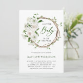 Invitation Elégant Blanc Floral Verdure Baby shower simple (Debout devant)