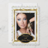 Invitation Elégant Blanc Gold Photo Anniversaire 3 (Devant)