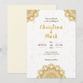 Invitation Elégant Blanc Golden Moderne Mariage de typographi (Devant / Derrière)