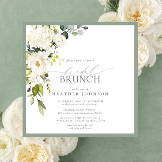 Invitation Elégant blanc gris vert aquarelle Brunch nuptial