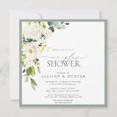 Invitation Elégant blanc gris vert Aquarelle Couples Douche (Devant)