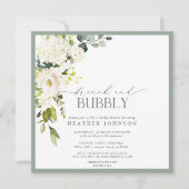 Invitation Elégant Blanc Gris Vert Brunch & Douche Bubbly (Devant)