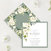 Invitation Élégant blanc gris vert vert floral Aquarelle Scri