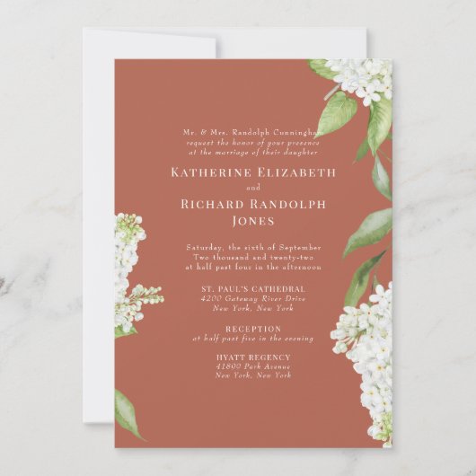 Invitation Élégant blanc Hydrangea Cinnamon IV Mariage (Devant)