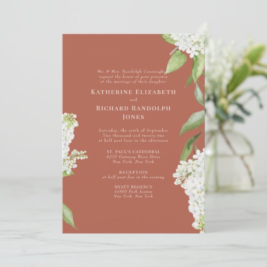Invitation Élégant blanc Hydrangea Cinnamon IV Mariage (Debout devant)