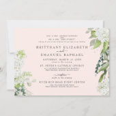 Invitation Élégant blanc Hydrangée Blush Les deux parents Mar (Devant)