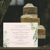 Invitation Élégant blanc Hydrangée Blush Les deux parents Mar