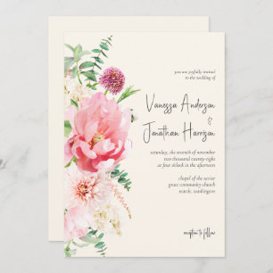 Invitation Élégant blanc ivoire rose floral Script