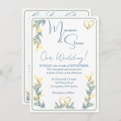 Invitation Elégant blanc, jaune et vert teintes Mariage flora (Devant / Derrière)