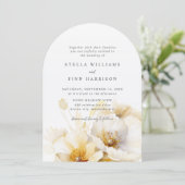 Invitation Elégant Blanc Jaune Or Fleurs Détails Mariage (Debout devant)