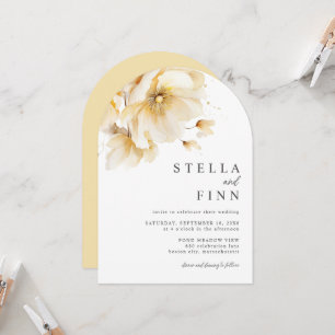 Invitation Elégant Blanc Jaune Or Fleurs QR Code Mariage