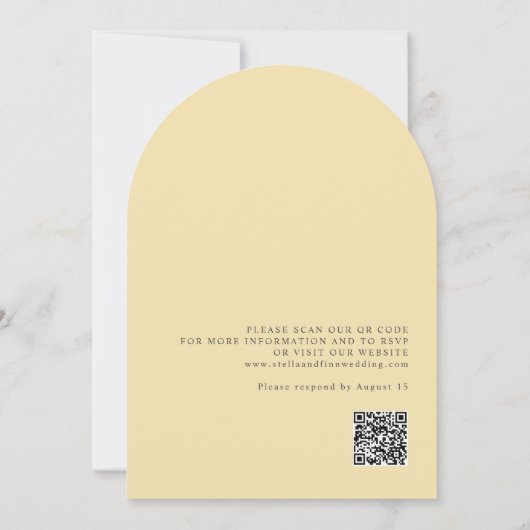 Invitation Elégant Blanc Jaune Or Fleurs QR Code Mariage (Dos)