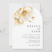 Invitation Elégant Blanc Jaune Or Fleurs QR Code Mariage (Devant)