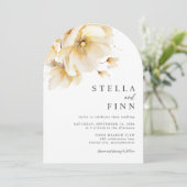 Invitation Elégant Blanc Jaune Or Fleurs QR Code Mariage (Debout devant)