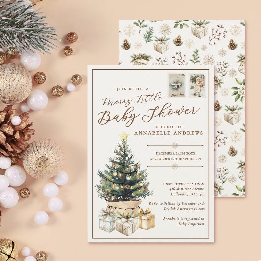 Invitation Elégant blanc Joyeux petit Baby shower de Noël