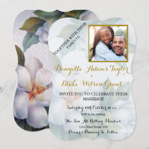 Invitation Elégant blanc Magnolia aquarelle Mariage photo