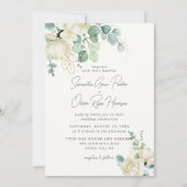 Invitation Elégant blanc Magnolia Eucalyptus Bouquet Mariage (Devant)