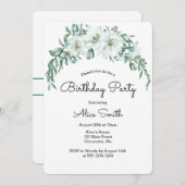 Invitation Elégant blanc Magnolia Verdure Flora Anniversaire (Devant / Derrière)