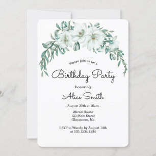 Invitation Elégant blanc Magnolia Verdure Flora Anniversaire