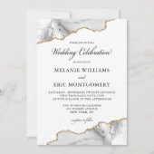 Invitation Élégant blanc marbre doré Agate Geode Mariage (Devant)