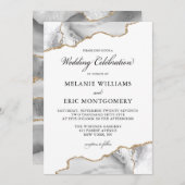 Invitation Élégant blanc marbre doré Agate Geode Mariage (Devant / Derrière)