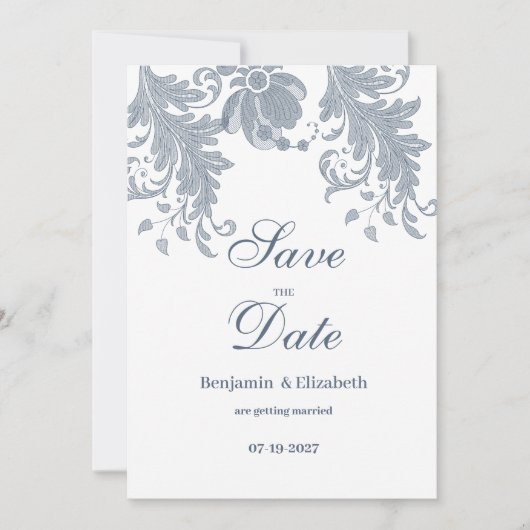 Invitation Elégant blanc mauve bleu floral Enregistrer la dat (Devant)