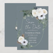 Invitation Élégant blanc moderne Floral et Mariage gris ardoi (Devant / Derrière)