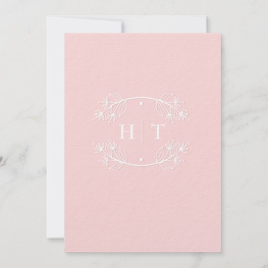 Invitation Élégant blanc Monogramme rose Mariage de calligrap (Dos)