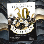Invitation Elégant Blanc noir et or Floral 30e anniversaire<br><div class="desc">Élégante Invitations pour femmes de 30e anniversaire, blanches, noires et d'or. Il Est Facile De Modifier L'Exemple De Texte En Cliquant Sur Personnaliser. Cliquez Sur Personnaliser Pour Modifier Le Type De Police, La Couleur De Police, La Taille De Police Ou Pour Ajouter/Supprimer/Modifier Le Texte Ou Les Éléments De Création. Cette...</div>