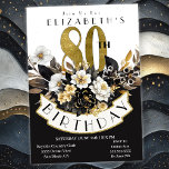 Invitation Elégant Blanc Noir et Or Floral 80e anniversaire<br><div class="desc">Elégante Invitations d'anniversaire blanches, noires et d'or 80e pour les femmes. Il Est Facile De Modifier L'Exemple De Texte En Cliquant Sur Personnaliser. Cliquez Sur Personnaliser Pour Modifier Le Type De Police, La Couleur De Police, La Taille De Police Ou Pour Ajouter/Supprimer/Modifier Le Texte Ou Les Éléments De Création. Cette...</div>