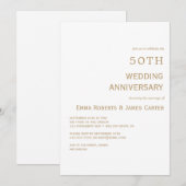Invitation Élégant Blanc & Or 50e Anniversaire (Devant / Derrière)