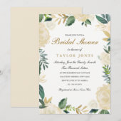 Invitation Elégant blanc or Fête des mariées Floral invitatio (Devant / Derrière)