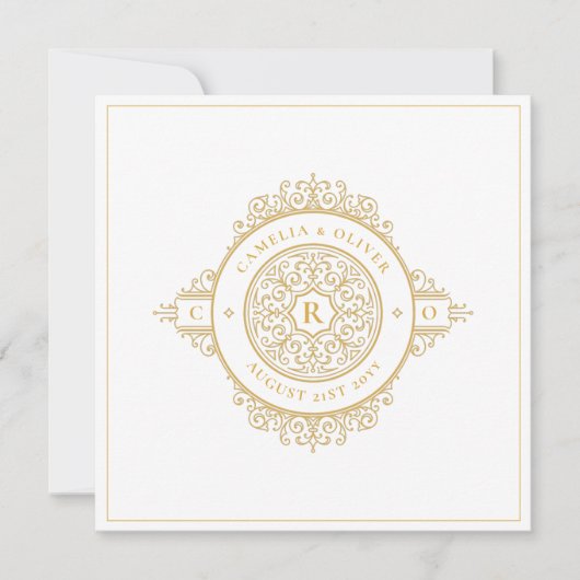 Invitation Elégant Blanc Or Ornate Carré Classic I (Devant)