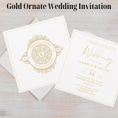 Invitation Elégant Blanc Or Ornate Carré Classic I