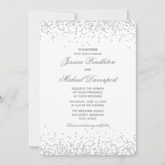 Invitation Elégant blanc Parties scintillant argent Mariage c (Devant)