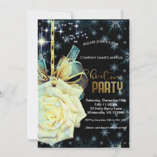 Invitation Elégant blanc rose chic Noël