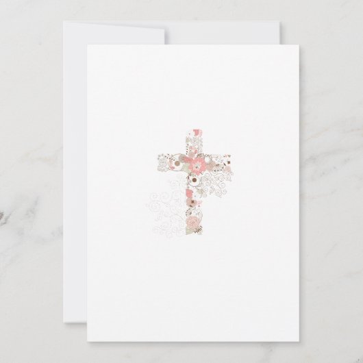 Invitation Elégant blanc rose confirmation nom croisé floral (Dos)