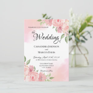 Invitation Élégant blanc rose pâle rose Mariage d'aquarelle