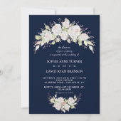 Invitation Elégant blanc rose Roses Mariage bleu marine (Devant)