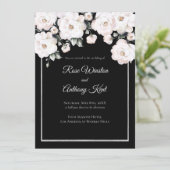 Invitation Elégant blanc Roses Argent Frame Black Mariage (Debout devant)