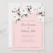Invitation Elégant blanc Roses Argent Frame rose Mariage (Devant)
