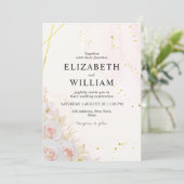 Invitation Élégant blanc Roses minimaliste Mariage (Debout devant)